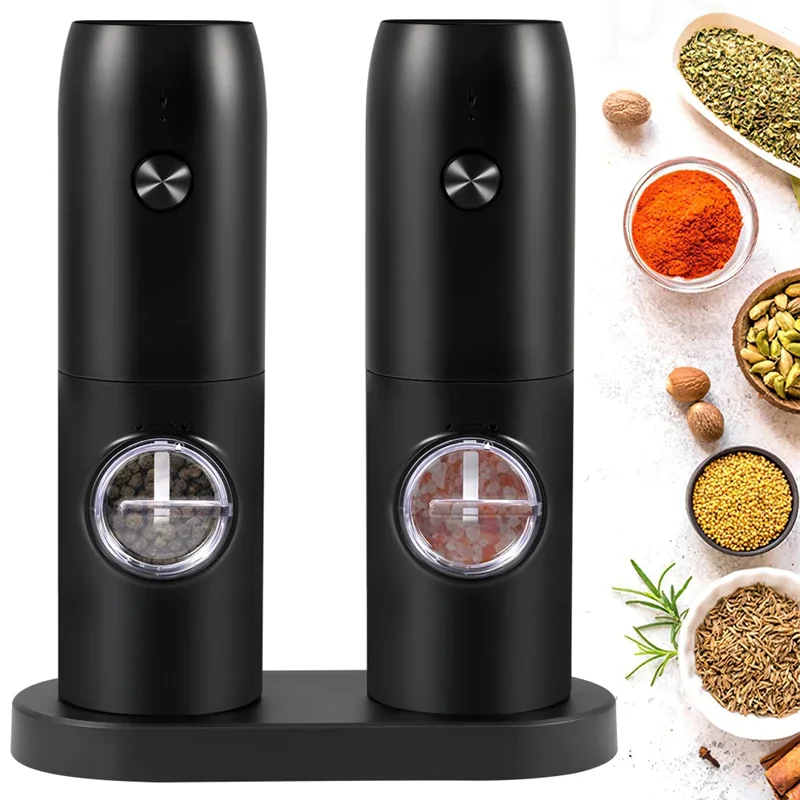 Salt And Pepper Grinder Set Rechargeable Electric Automatic Spice Grinder with Charging Base Stainless Steel