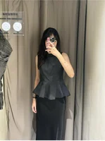 ETJ Fall/Winter 2025 New  Women's Fashion Elegant ruffled hem round neck sleeveless waist slim-fit top 4661124 - Image 3