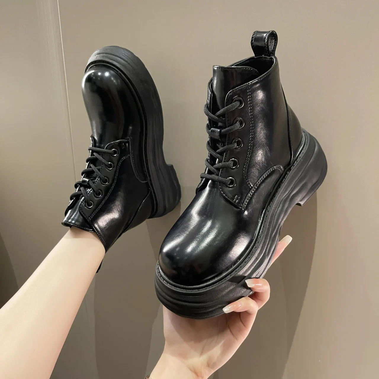 

Women's Mid Calf Boots Boots-Women Autumn Shoes Round Toe Lace Up 2022 Lolita Med Leather Rubber Rock Ladies Mid-Calf Mid-Calf