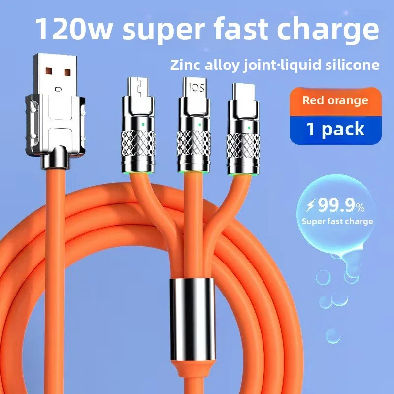 Versatile 3-in-1 Fast Charging Cable: 120W Multi-Port USB-C & Micro USB Data Cord