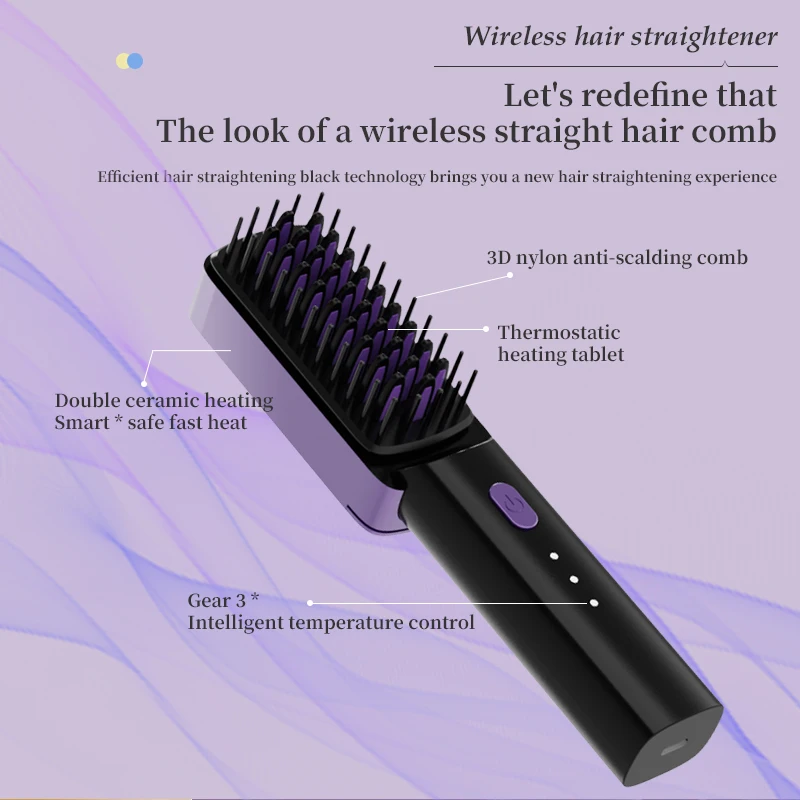 Rechargeable Hair Straightening Comb Negative Ion Non-Harmful Portable Electric Comb Straightener Clip Curling Wand Clipper