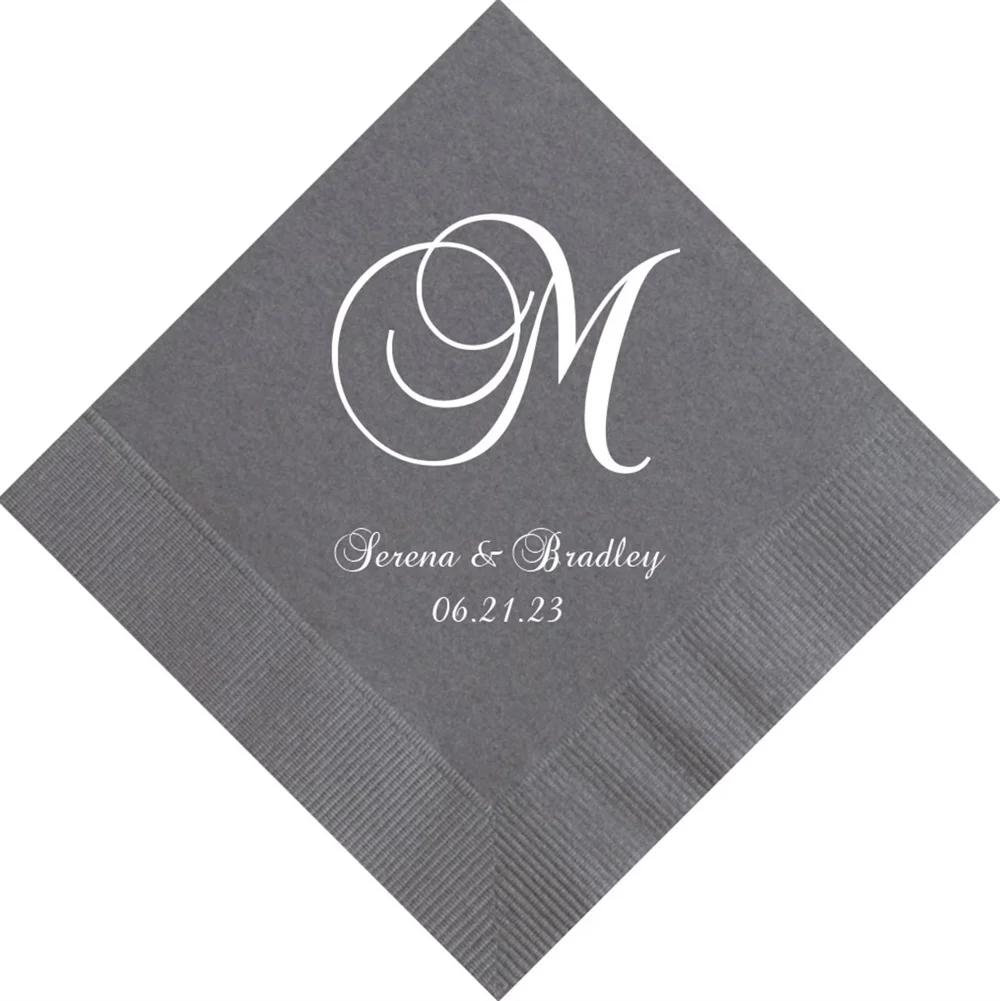 

50pcs Personalized Wedding Napkins Cocktail Beverage Luncheon Dinner Guest Towels Monogram Custom Printed Foil Imprinted Napkins