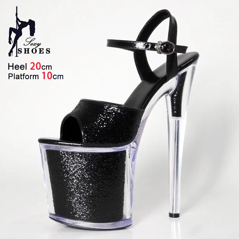 Red Sandals 20CM Ultra high heels Summer Model Catwalk Show Shoes 10CM Clear Platform Glitter Sequin Stiletto Sandals For Women