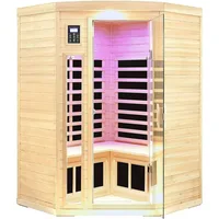 Far Infrared Wooden Sauna Room, 2-3 Person Home Sauna, Canadian Hemlock Indoor Corner Sauna Spa, 7 Low EMF Heaters, 2 Bluetooth 1