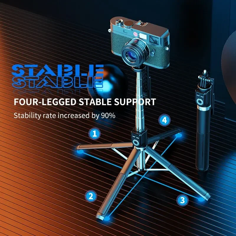 2.2m Selfie Stick 360 Degree Rotating Stand Foldable Bluetooth Selfie Stick Live Broadcast Bracket with Fill Light with selfie stick