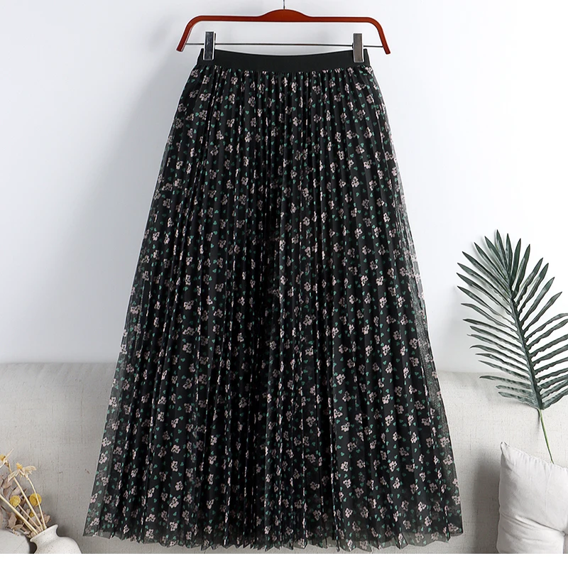 white tennis skirt TIGENA Women Long Tulle Skirt 2022 Summer Boho Holiday Aesthetic Floral Print A Line High Waist Pleated Maxi Skirt Female Ladies cute skirts