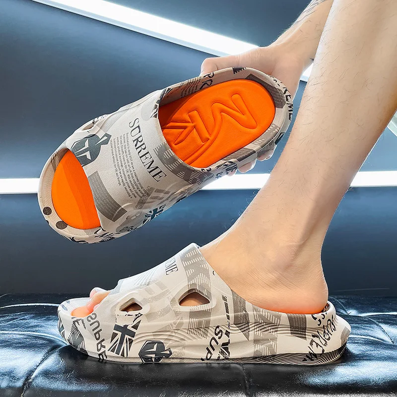 

New Fashion Men Slippers Print Men Slides Male Summer Shoes Thick Sole Comfortable Home Outdoor Stylish Massage Shoes Hot Sale