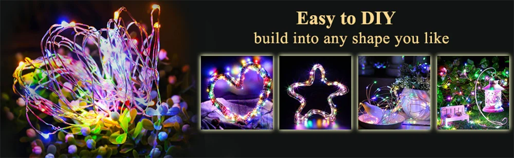 Solar Silver Wire Light String Halloween Christmas Weddings Parties Outdoor Waterproof Eaves Decorations Fairy String Lights