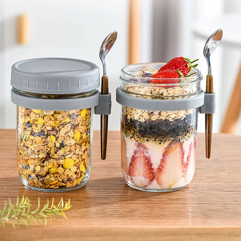 Overnight Oats Containers with Lids and Spoon, 1 Pack Mason Jars