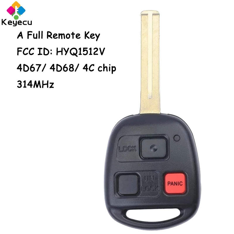 

KEYECU Remote Head Control Car Key With 3 Buttons 314.4MHz 4D67 4D68 4C Chip for Lexus GX470 LX470 1998+ Fob FCC ID: HYQ1512V