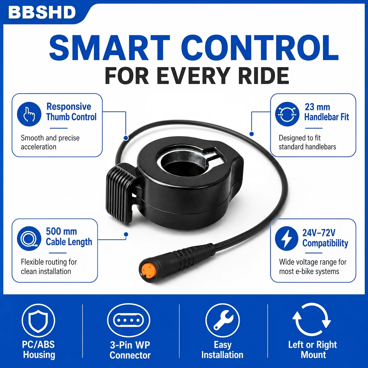 Waterproof Thumb Throttle Speed Control for Electric Scooters and E-Bikes