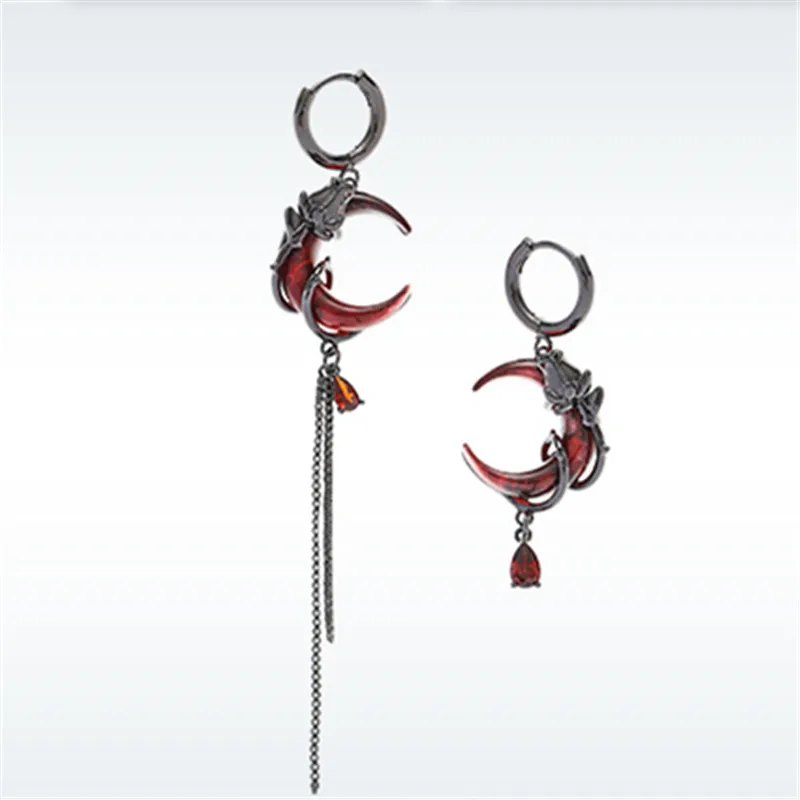XIALUOKE Asymmetry Red Moon Rose Earrings Women European American Style Personality Crystal Drop Pendant Earrings Jewelry dangle earrings drop earrings pendant earrings crystal earrings