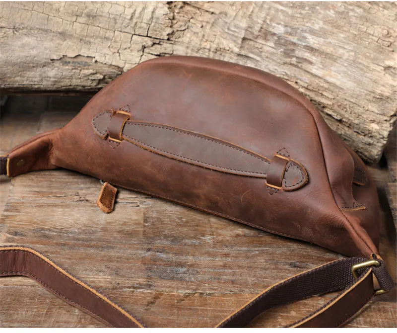 Vintage natural crazy horse cowhide men's chest bag fashion outdoor sports genuine leather crossbody bag fashion shoulder bag