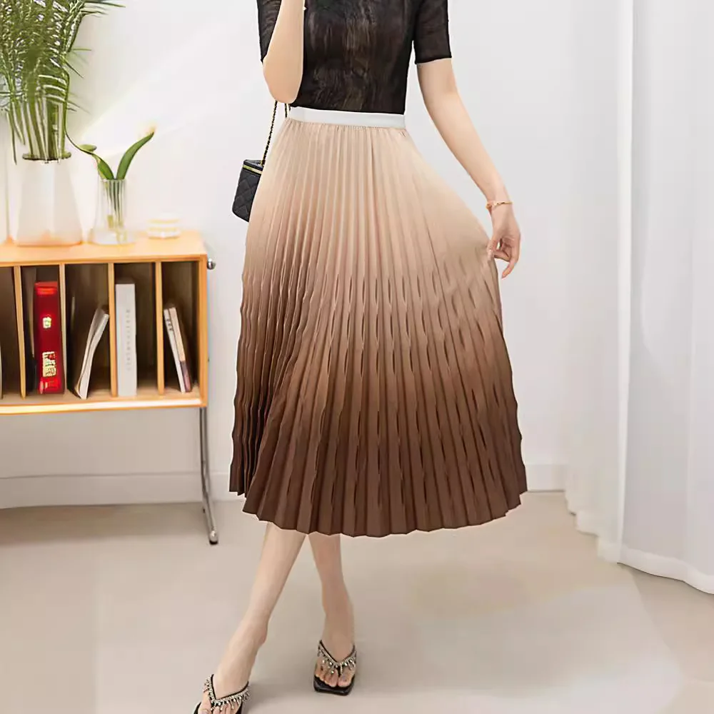 

Women's skirts Miyake Pleated Fashion high stretch gradient skirt