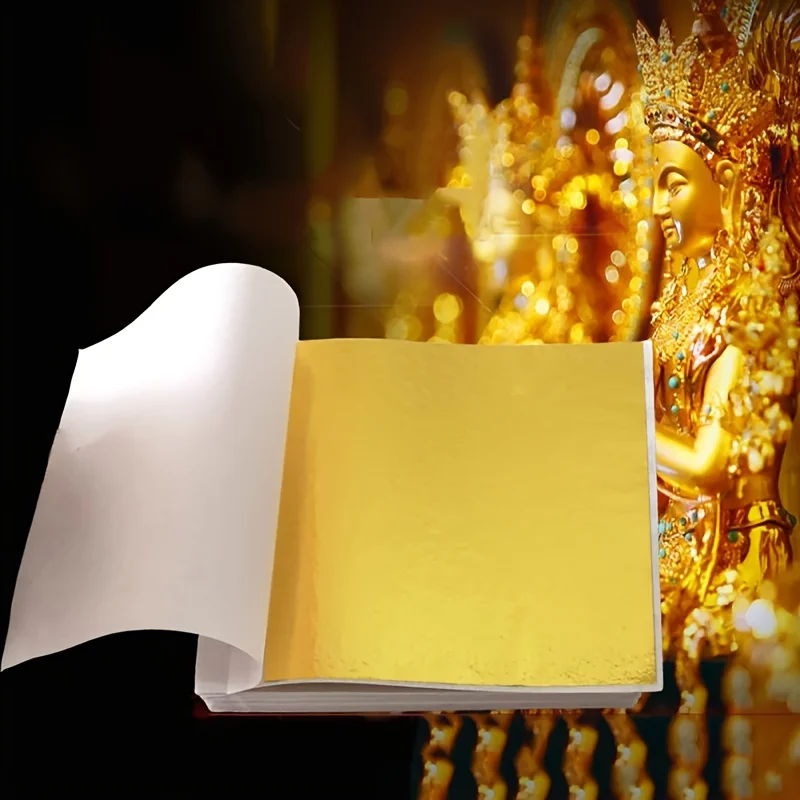 100 Sheets Gold Leaf Paper Aomily 9x9cm Practical K Pure Shiny For Gilding Funiture Lines Wall Crafts Handicrafts Gilding Decoration