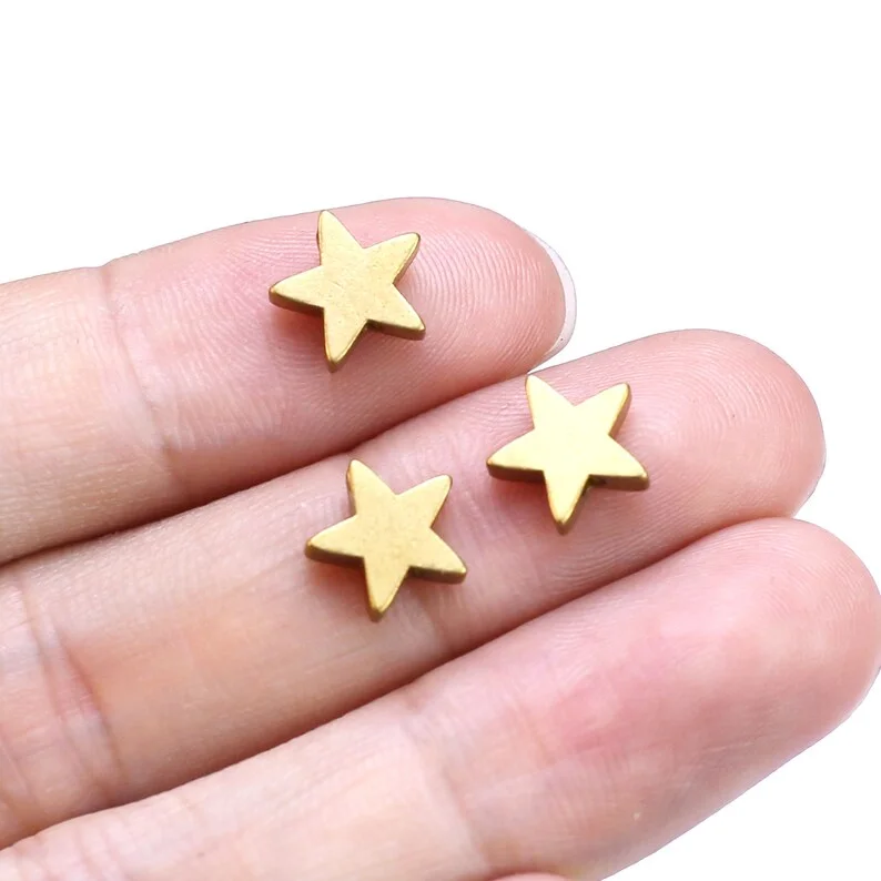 

20pcs Brass Star Beads, Pentagram Brass Sliders, Brass Spacer Beads, Bracelet Beading, Jewelry Making, 8.8x9.3mm R2632