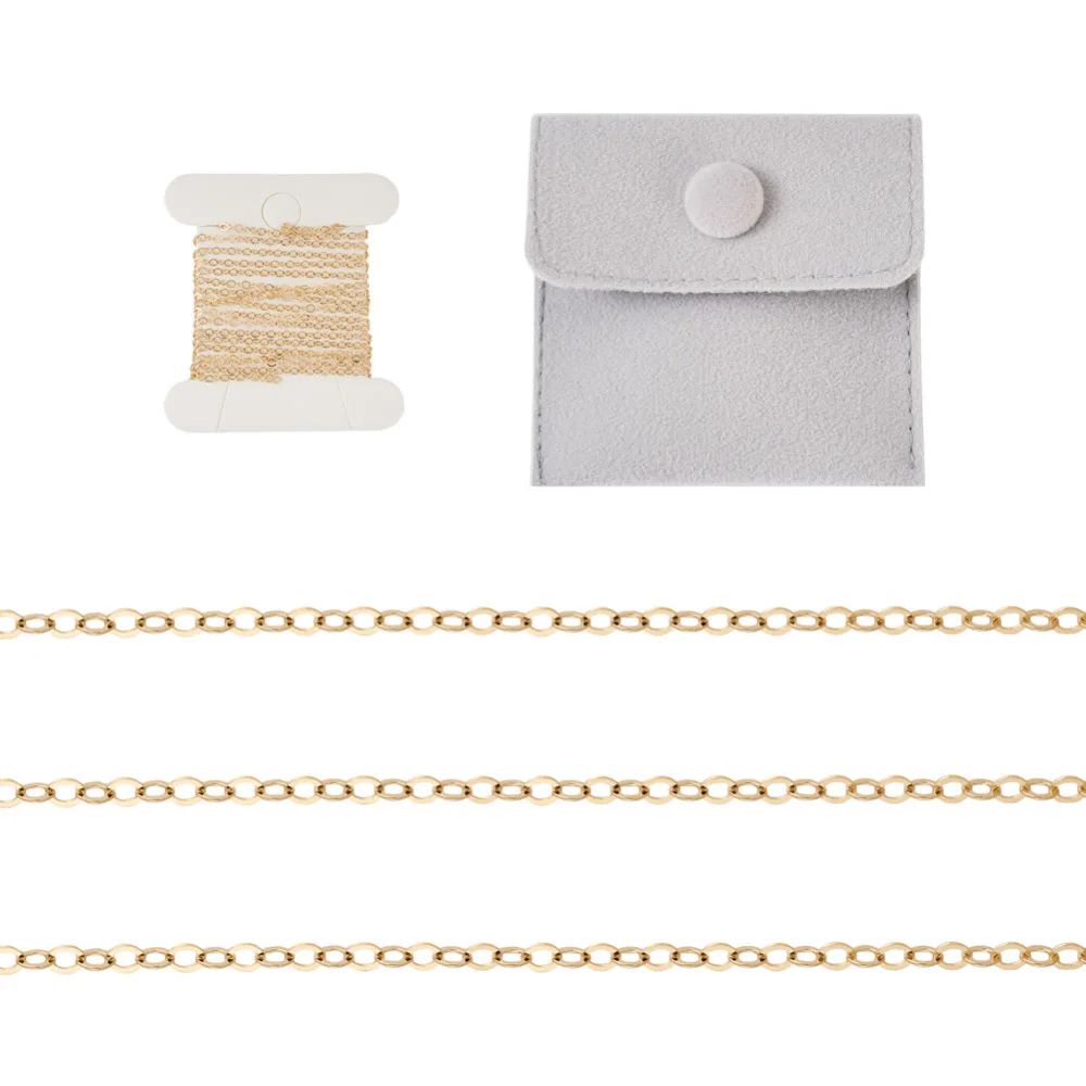 

1m Soldered Brass Oval Paperclip Chains with 1Pc Square Velvet Jewelry Bags for DIY Bracelet Jewelry Handmade Making Accessories