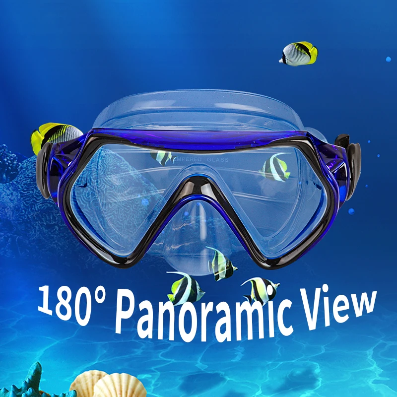 Diving Mask Swimming Goggles Scuba Diving Waterproof Silicone Skirt Panoramic HD Tempered Glass Anti-Fog Nose Cover
