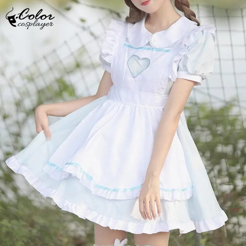 Color Cosplayer Lolita Dress Pink Maid Dress for Women Black Short Sleeve Women Set Halloween Cosplay Costume Party Outfit