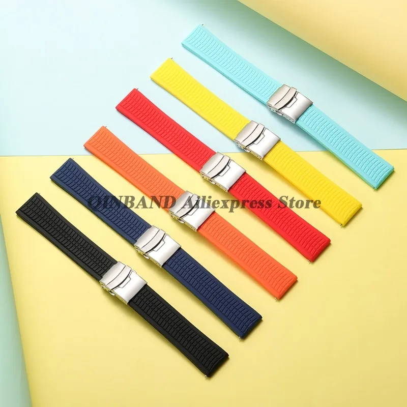 Universal Soft Silicone Sport Watch Band with Quick Release and Deployment Buckle - Multiple Size Options