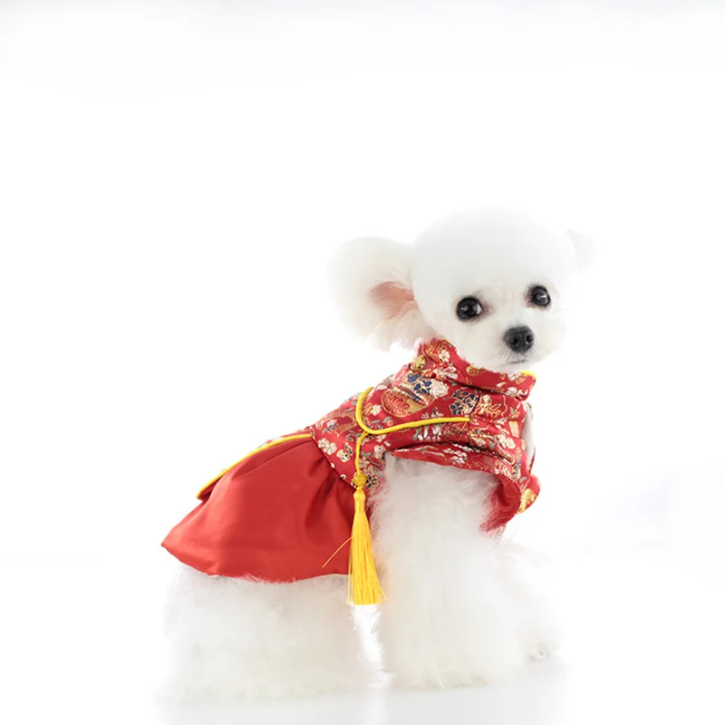 

Fashion Chinese New Year Dog Coat Warm Dress Bichon York Pomeranian Outwear Schnauzer Clothing Small Pets Dog Tang Suit Dropship