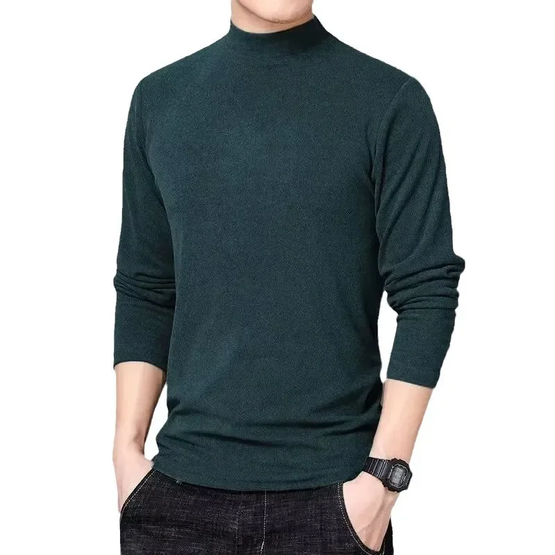 Men's Autumn/winter Fleece-lined Half Polo/turtle Neck Long Sleeve T-shirt Base Layer Velvet Thermal Shirt For Men Innerwear - Image 5