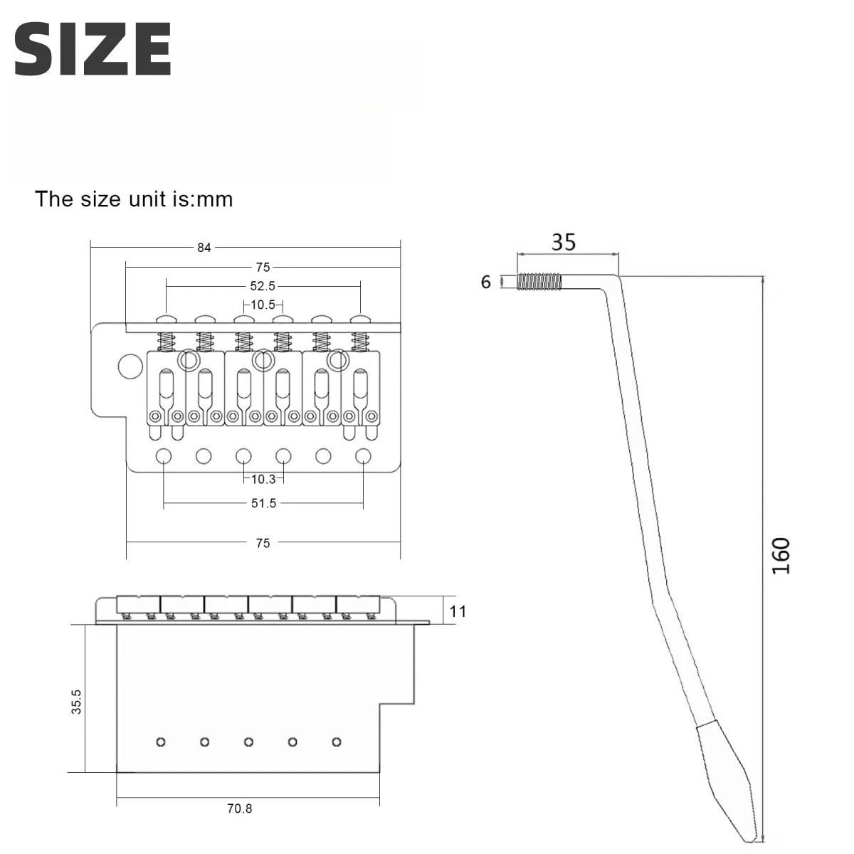 Miwayer 52,5mm Gitarre Tremolo Brücke Vintage Sattel Stahl Block Set für Kotflügel Strat Squier E-Gitarre erhältlich, Chrom – Detail 2