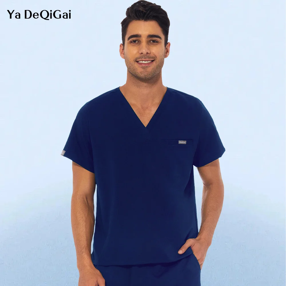 

Men Scrub Shirt Opening Room Medical Clothes Doctor Costume Unisex Nurse Nursing Uniforms Short Sleeve Spa Blouse Dentistry Tops