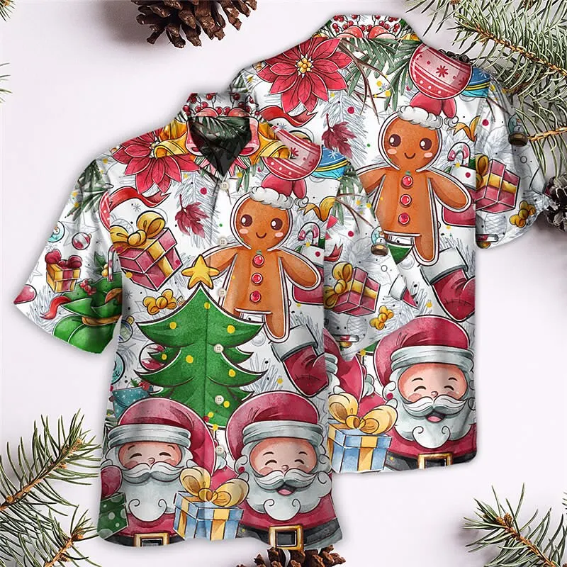 Christmas Men's Hawaii Short Sleeve 3D Printing Tops Santa Claus Party Beachwear Camping Vacation Apparel casual short sleeved shirt short sleeved shirt hawaiian shirt