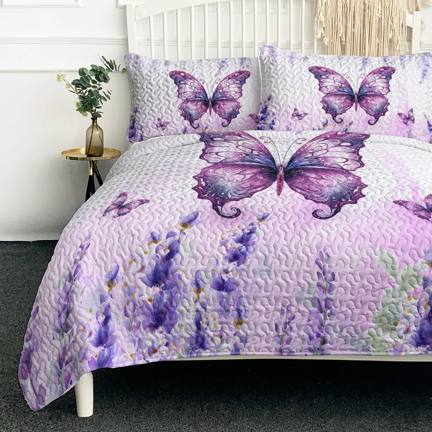 

Комплект стеганых одеял, Модный комплект с 2 винтажными цветами, лаванда, фиолетовая бабочка, одеяло с принтом Желтых Цветов и бабочек