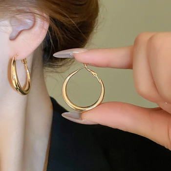 925 Silver Needle Korean Fashion Gold Color Hoop Earrings For Women Metal Earing Jewelry 2025 Trending New Circle Drop Earrings