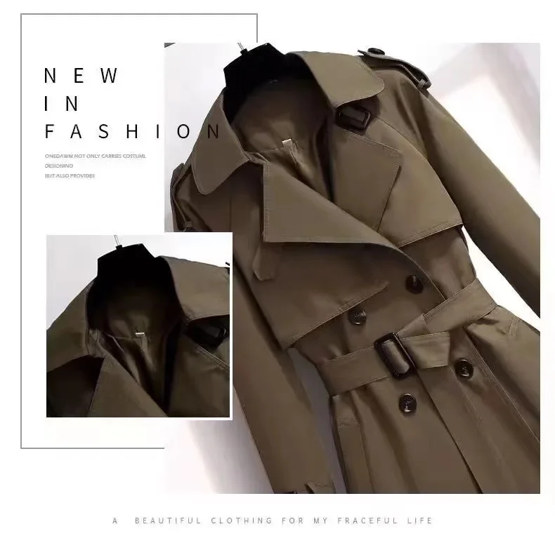 2022 Autumn Winter Elegant Women Double Breasted Solid Trench Coat 100% Cotton Vintage Turn-Down Collar Loose Trench with Belt