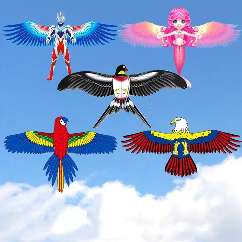 

free shipping PE mini kites flying for children kite line 3d kite pocket kite for kids fishing rod dynamic wing eagle kite toys