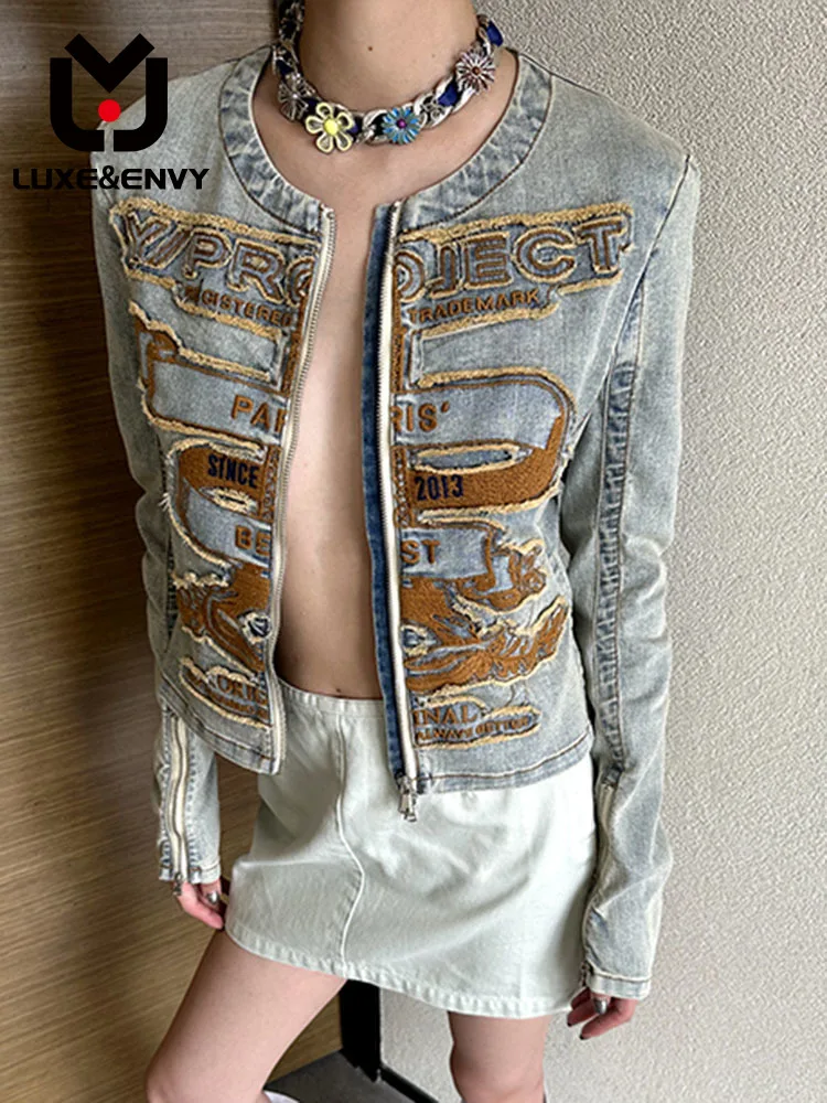 

LUXE&ENVY Avant-garde Deconstruction Make Old Wash Jeans Retro Short Hot Girls Jean Jacket