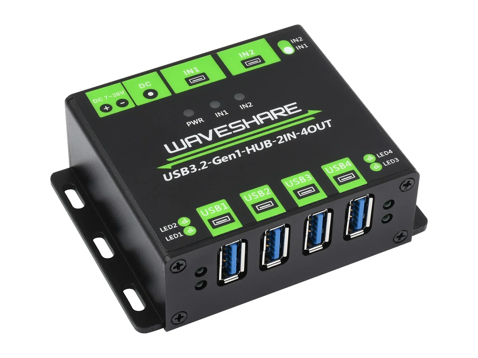 

Waveshare Industrial Grade USB HUB, Extending 4x USB 3.2 Ports, Switchable Dual Hosts, Multi Protections