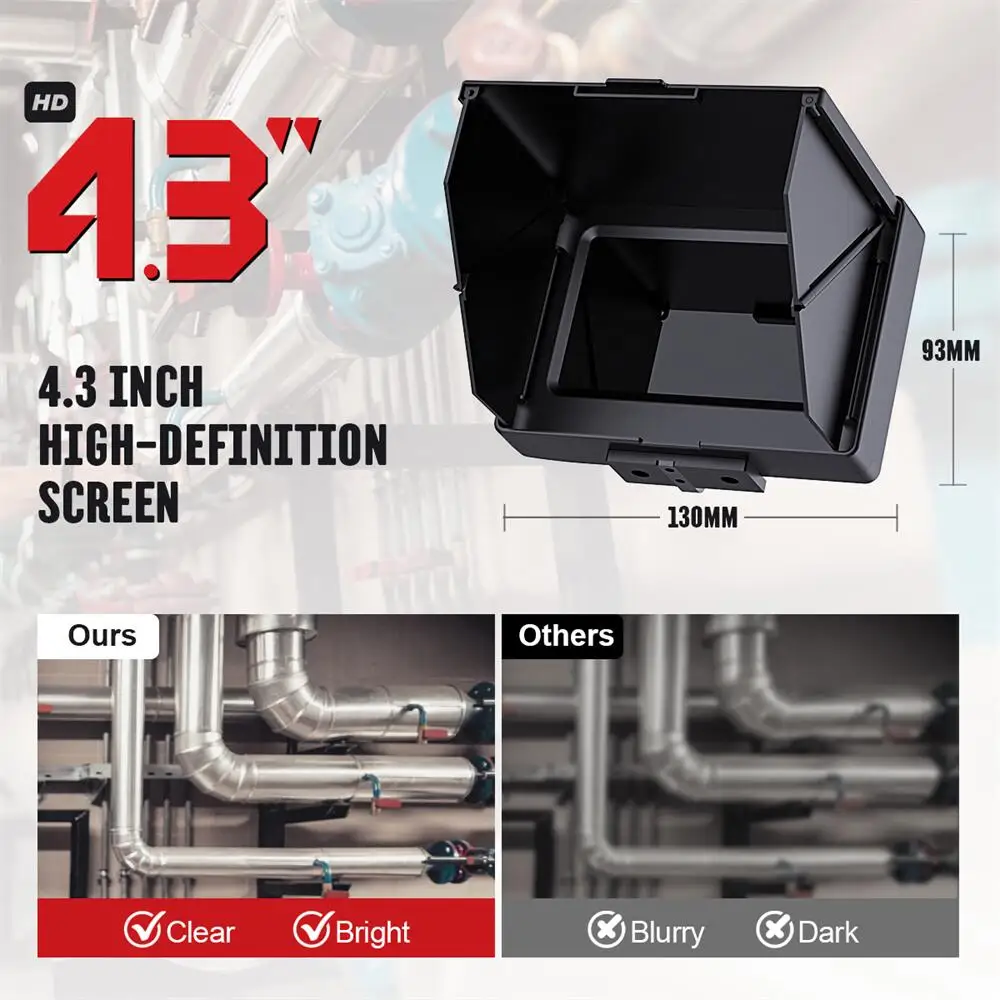 하수관 검사 카메라, 4.3 모니터 포함 산업용 내시경, 16GB 카드, DVR IP68 배수구, 17mm, 22mm