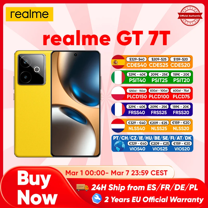 Smartfon realme GT 7T z EU za $315.45 / ~1153zł Smartfon realme GT 7T z EU za $315.45 / ~1153zł