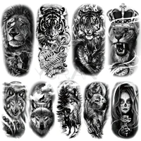 Large Lion Temporary Tattoos For Women Men Tiger Wolf Vampire Forest Flower Crown Compass Fake Tattoo Sticker Arm Body Tatoos 1
