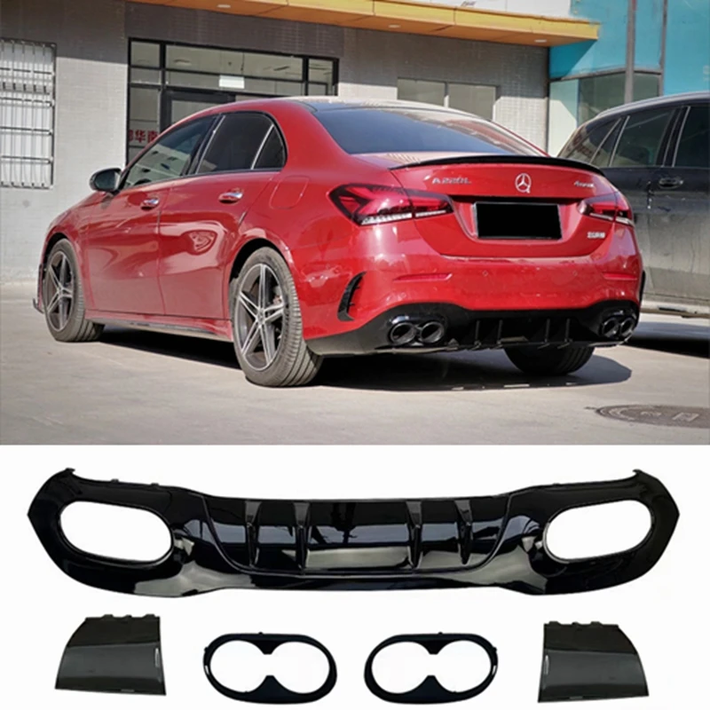 

Rear Diffuser for Benz W177 2019-2020 A Class Sedan Hatchback A180 A200 A220 PP Rear Bumper Lip Tail pipe A35L style A45 Look