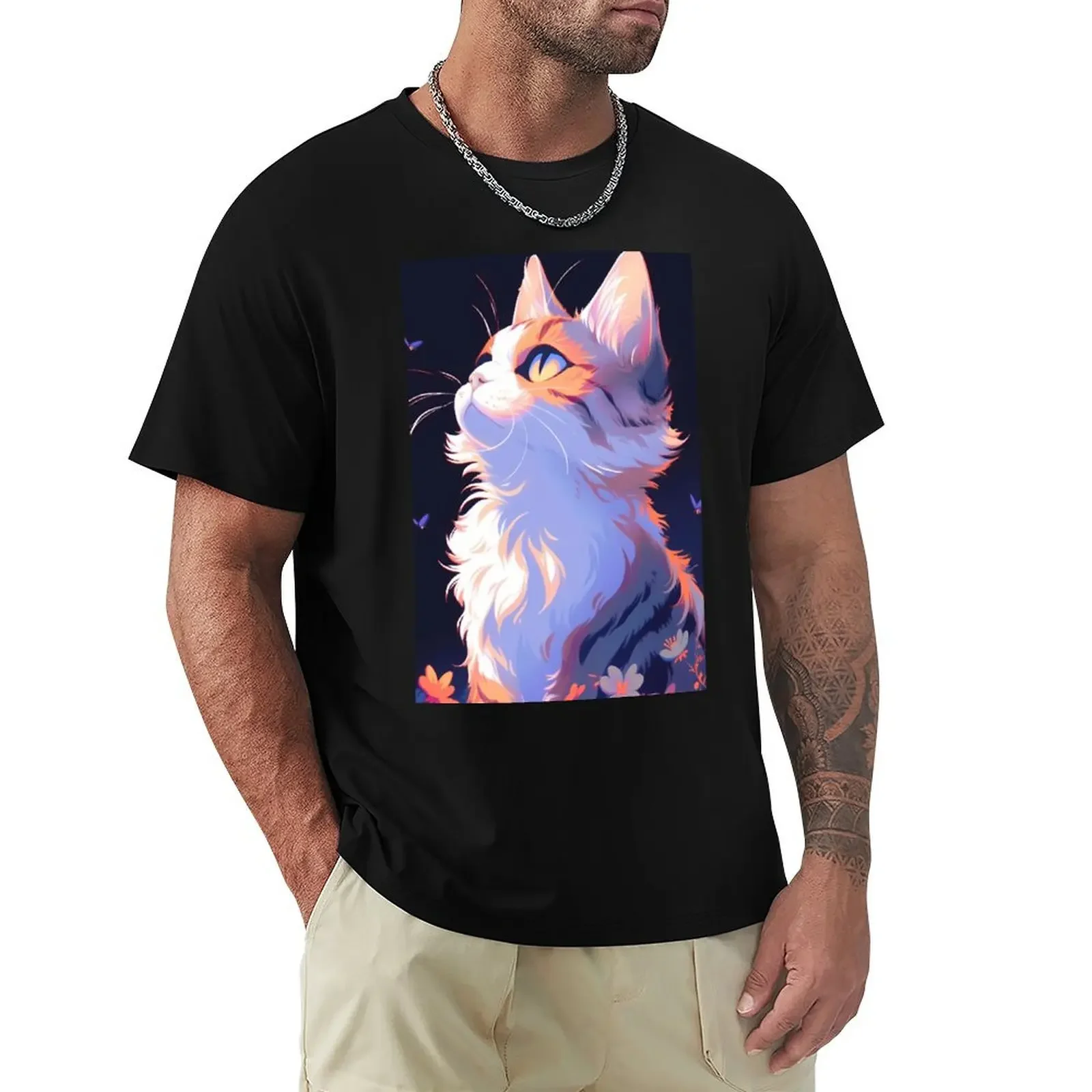 

Whispers in the Darkness: Nocturnal Tabby Cat with Butterflies T-shirt sweat animal prinfor boys men clothing