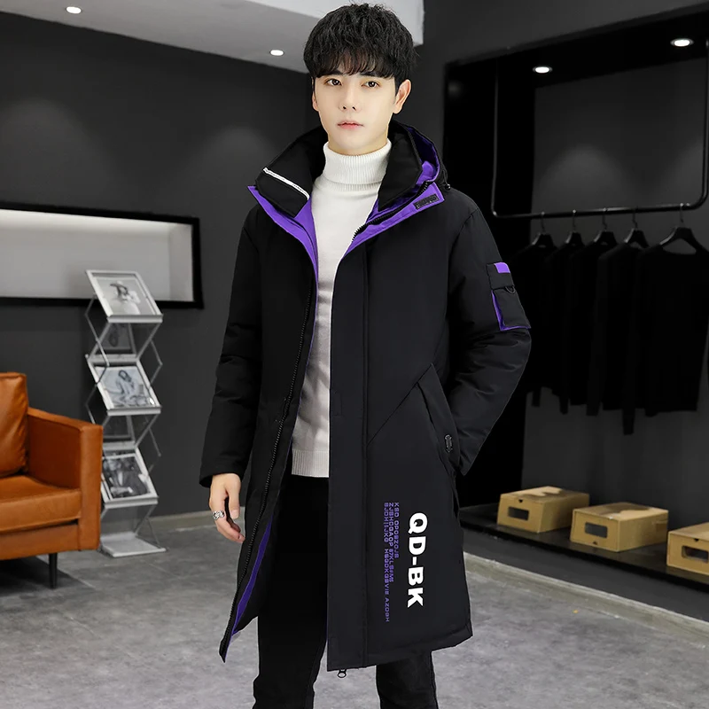 New 2023 Autumn Winter Men's Mid Length Hooded Cotton-Padded Jackets Streetwear Long Warm Parkas Clothes Youth Thicken Down Coat