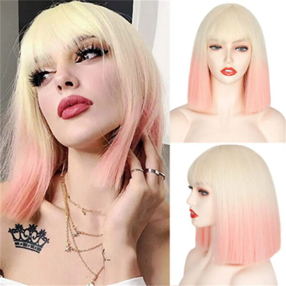 

Парик Ombre Bob для женщин, короткие прямые парики средней длины, искусственные термостойкие волосы для косплея