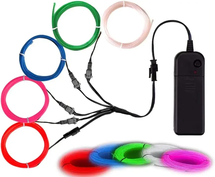 EL Wire set, 3 Light Modes Neon Light Portable Battery Powered Electroluminescent Wire