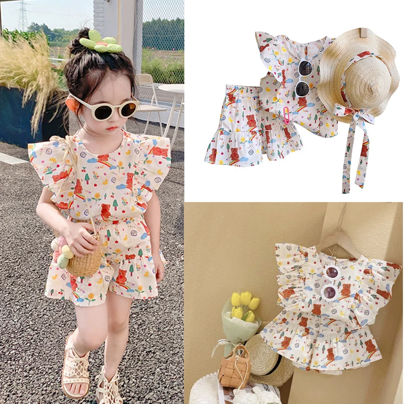 

Baby Girls Clothing Sets Summer Children T Shirt Shorts 2 Pieces Suit Print Kids Casual Sportswear Infant Clothes 2-7 Years