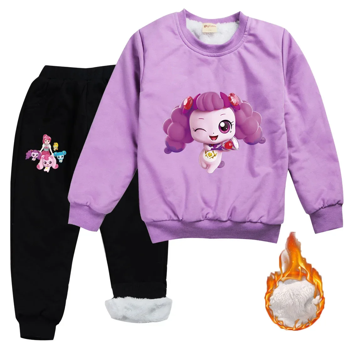 

캐치티니핑 Catch Teenieping Clothes Baby Girls Tini Ping Outfit Kids Fleece Thicken Sweatshirts Pants 2pcs Set Toddler Boys Tracksuit