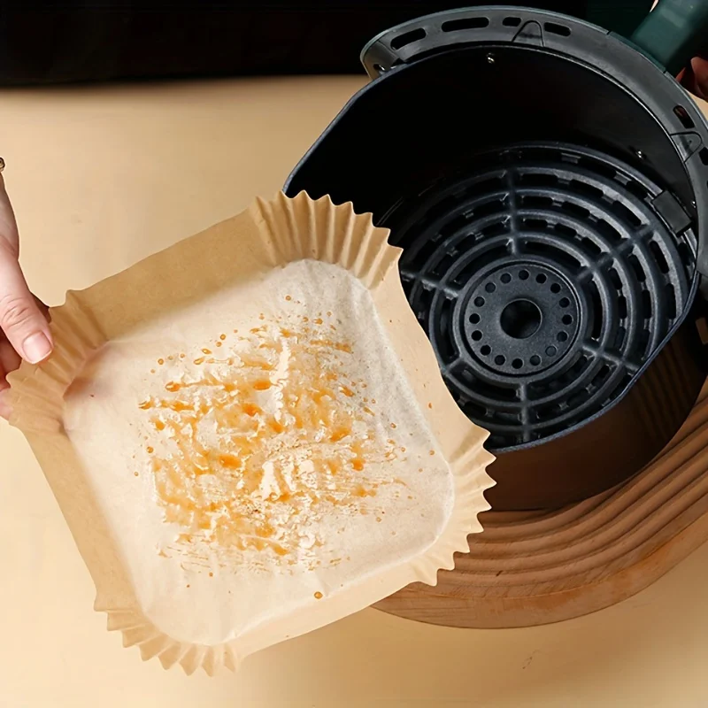 10-200pcs Disposable Square Air Fryer Paper Liners – Oil & Waterproof Parchment Sheets for Baking, Roasting & BBQ 3