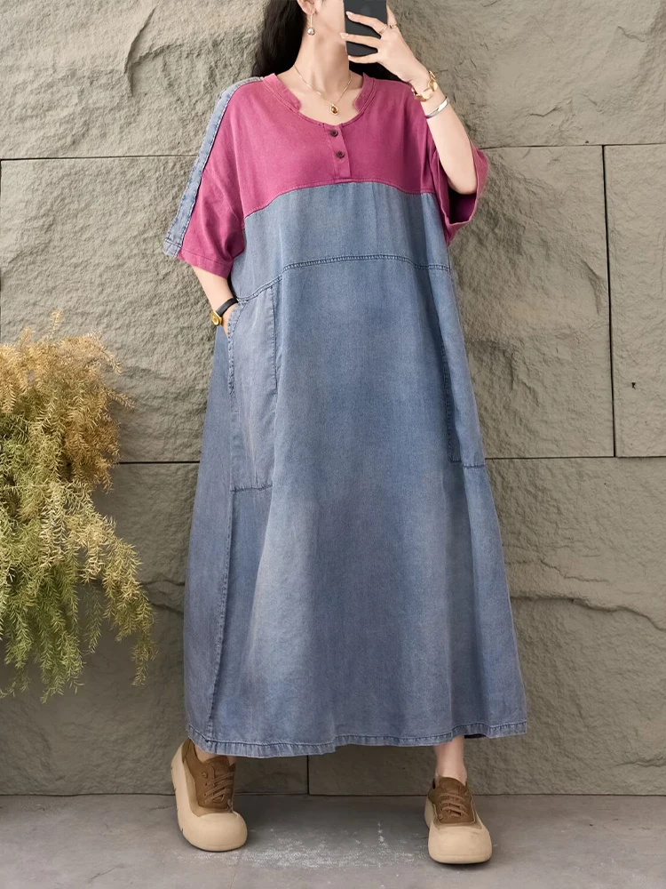 AmaxluluE Summer Womens Fashion Oversized Vintage Denim Dress Ladies Loose  Casual Punk Long Vestidos Classic Patchwork Clothes - AliExpress