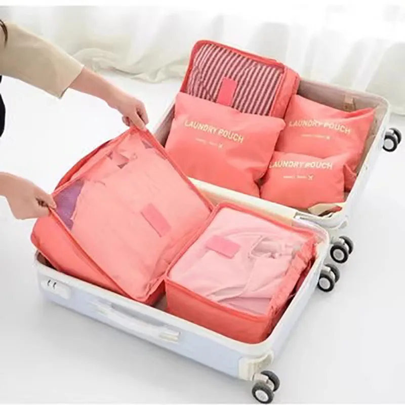 Travel Organizer Storage Bags Set, Fashion Suitcase, Packing Clothes, Shoe Storage Cases, Portable Luggage Makeup Bag, 6Pcs