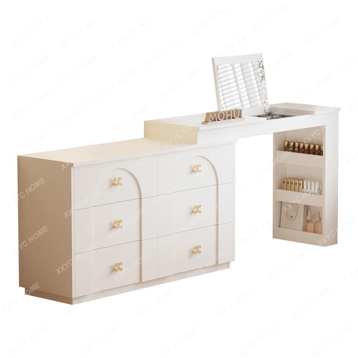 

Chest of Six Drawers Minimalist Bedroom Bedside Dresser Corner Desk Dressing Table Combination with Mirror