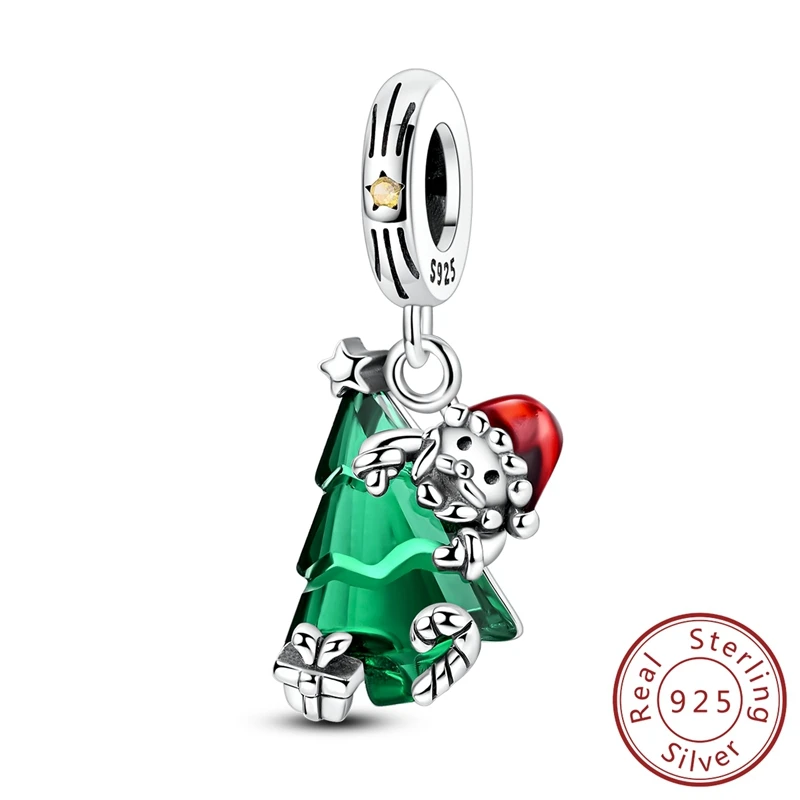 Charms aus 925er Silber, goldener Weihnachtsmann, Lebkuchen-Anhänger, Perlen, passend für Original-Armbänder, Halsketten, Rentier, Schneemann, Damenschmuck, DIY – Detail 2